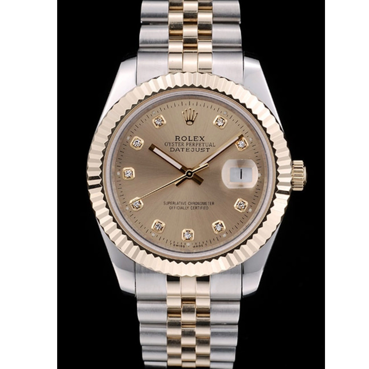 AAA Replica Watches Gold Steel 41978 Rolex Ribbed Goldish DateJust Dial Stainless Bezel 0608